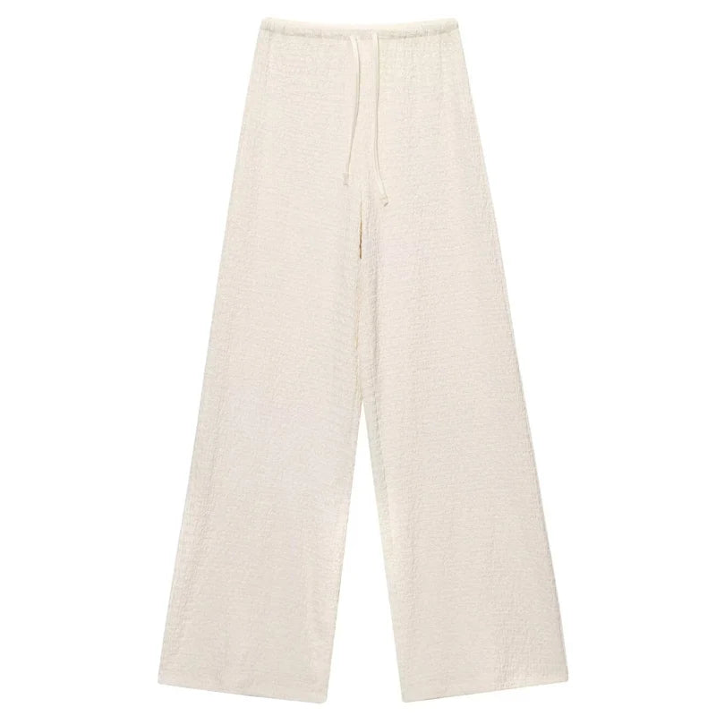 HXAO Textured Pant Sets Women's Two Pieces Set Crop V-Neck Sleeveless Vest 2 Piece Sets Woman Outfit Lace-Up Trousers Sets Suits