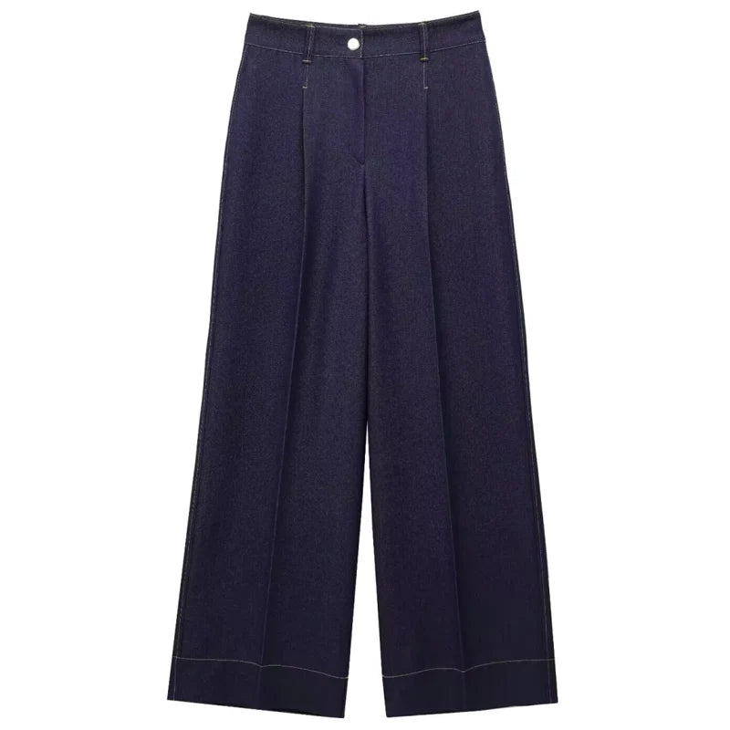 HXAO Woman 2025 Denim Pant Sets Women's Two Pieces Set Elegant Crop O-Neck Coat Suit Set 2 Piece Woman High Waist Trousers Sets