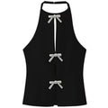 HXAO Bow Halter Top Women Summer 2025 Tanks & Camis Rhinestones Butterfly Crop Backless Tops For Women Sleeveless Tank Top Vest