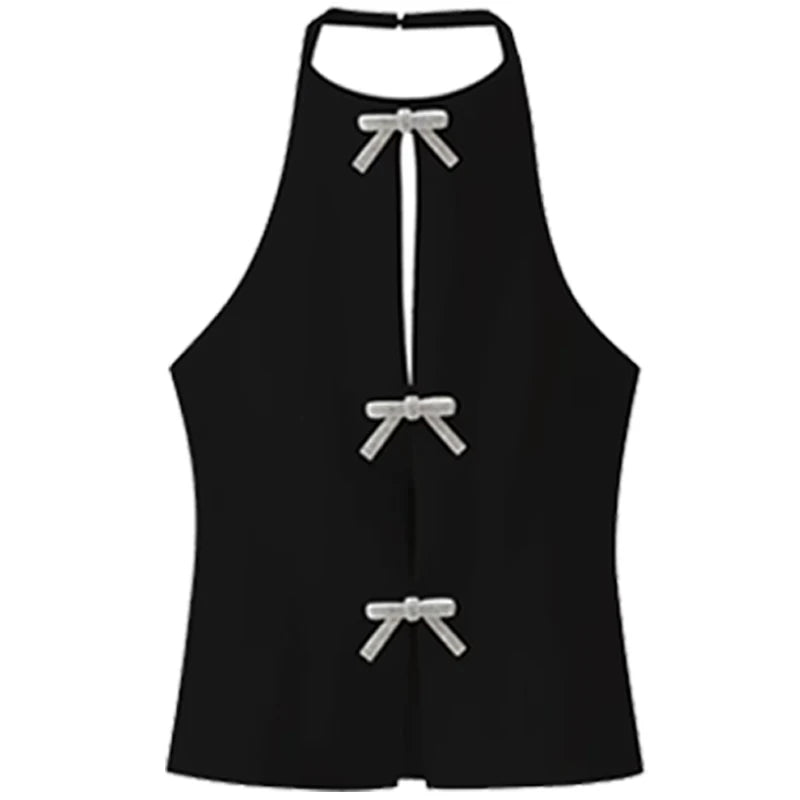 HXAO Bow Halter Top Women Summer 2025 Tanks & Camis Rhinestones Butterfly Crop Backless Tops For Women Sleeveless Tank Top Vest