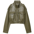 Cropped Leather Bomber