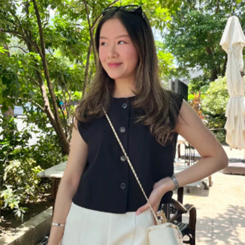 HXAO Women's Vest Summer 2025 Red White Black Outerwears Female Vest Crop Sleeveless Waistcoat Ladies Fashion Elegant Woman Tops