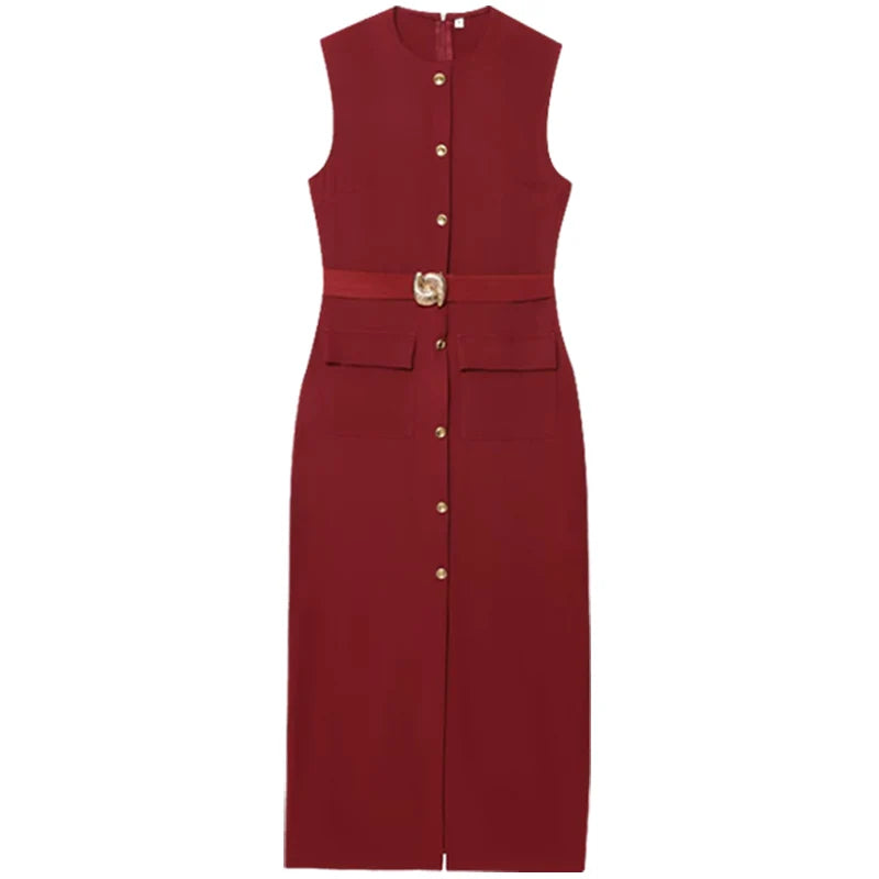 Vestido largo con cinturón