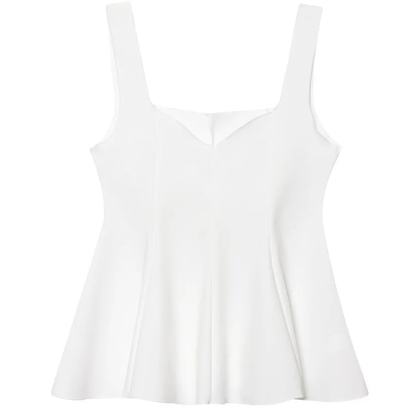 HXAO Women White Slip Top Summer Tanks & Camis Fashion Strap Crop Backless Tops With Straps Ruffled Sleeveless High Street Vests