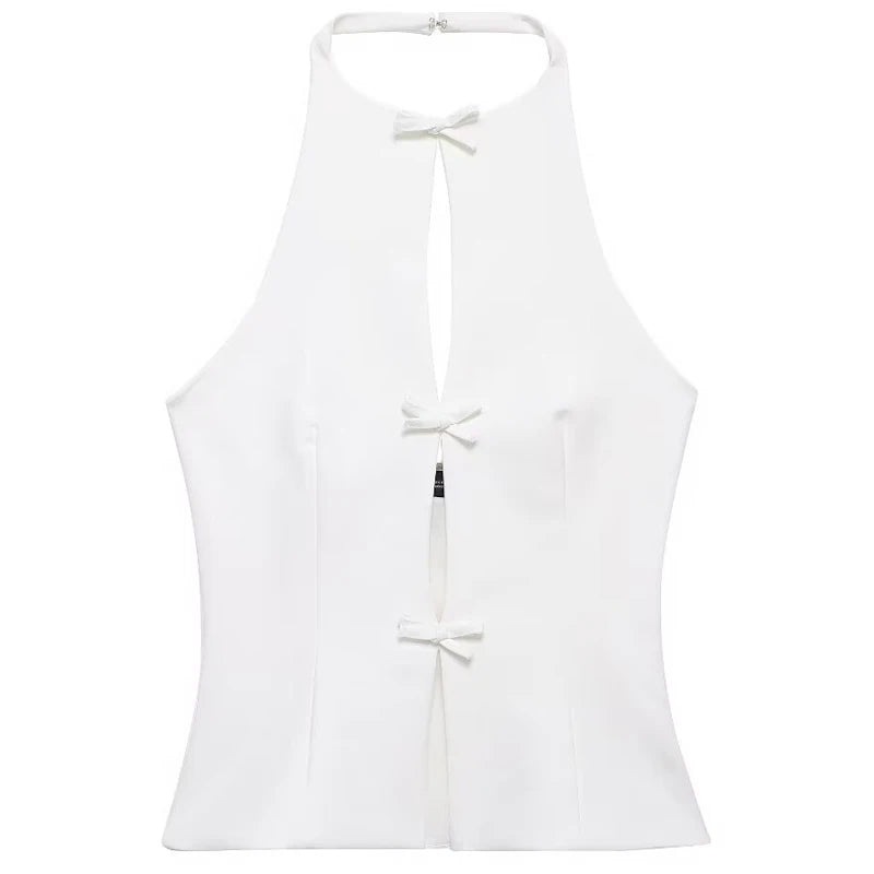 HXAO Bow Halter Top Women Summer 2025 Tanks & Camis Rhinestones Butterfly Crop Backless Tops For Women Sleeveless Tank Top Vest