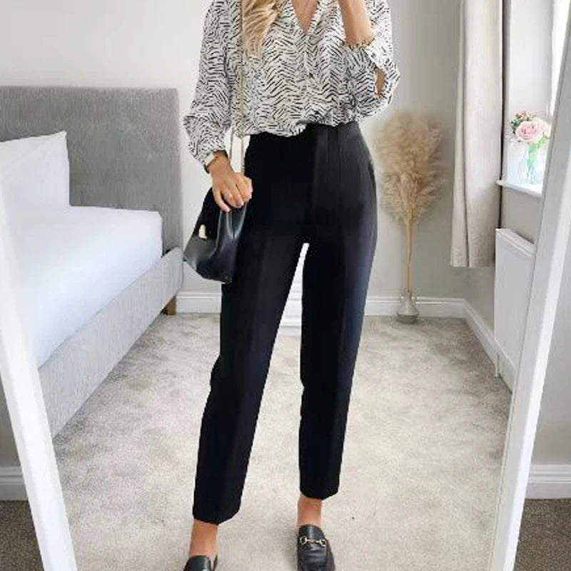 HXAO balck Flared Pants women's pants elegant Urban High Waist slim Tailoring pants for woman fashion Office Wear Woman Trousers
