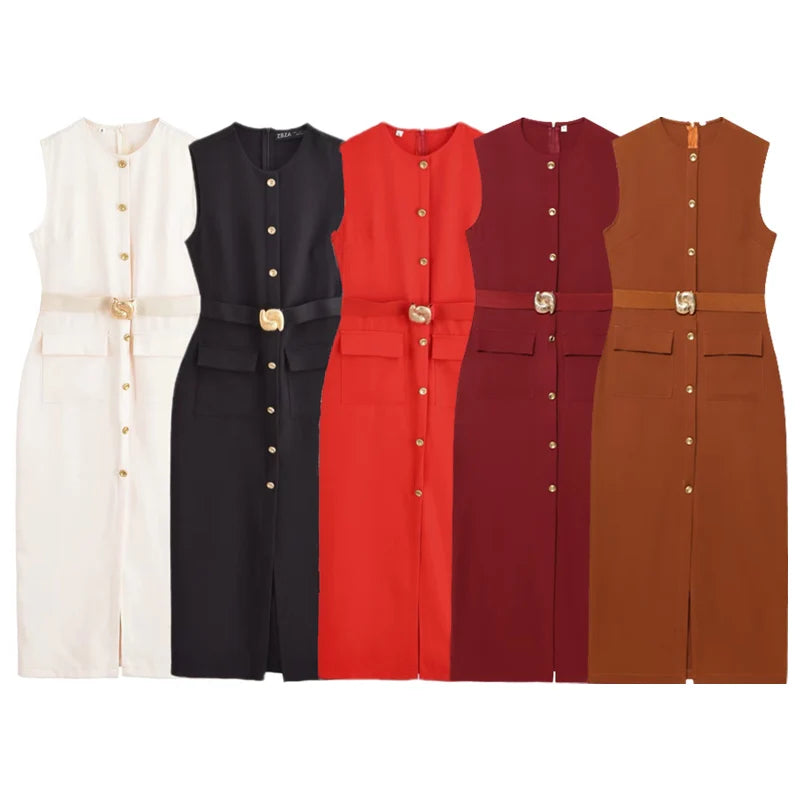 Vestido largo con cinturón