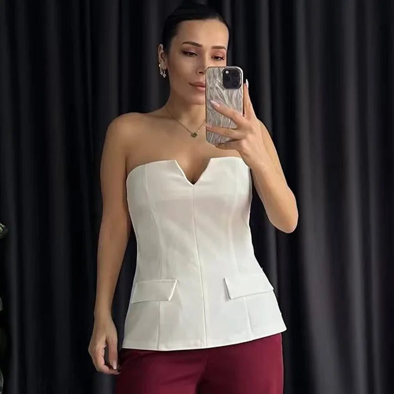 HXAO Corset Tube Top Women Summer 2025 Strapless Tanks & Camis Red Brown Black White Tank Tops Sexy Off Shoulder Crop Vests 066