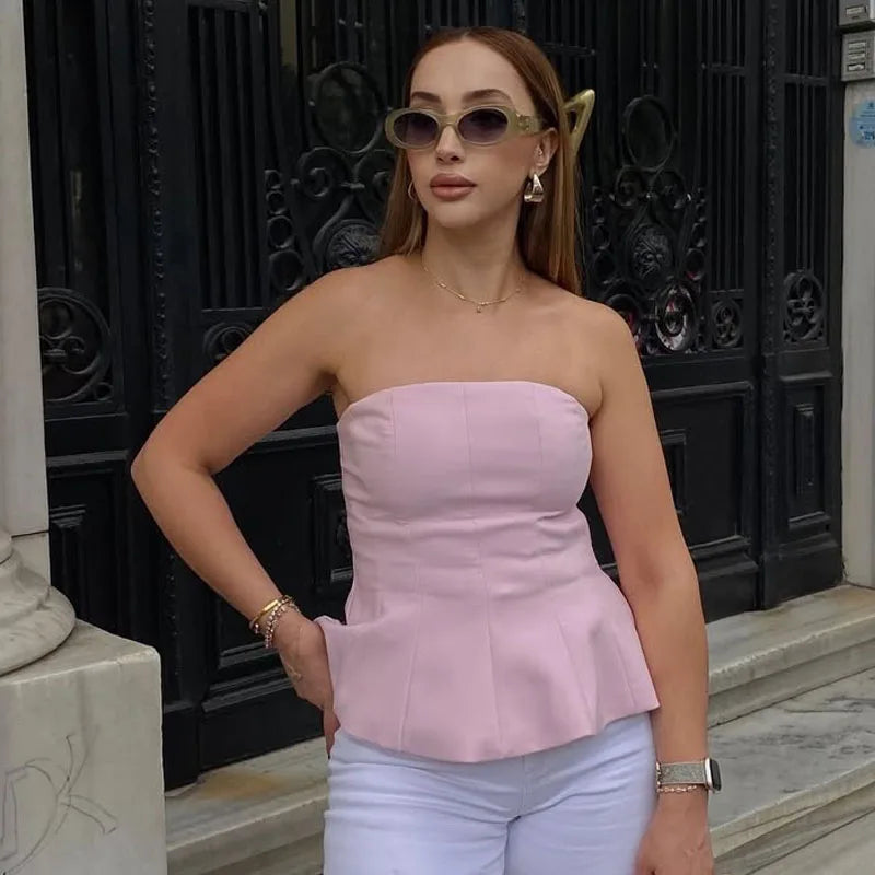 Top Women Summer Y2k Women's Corset Tube Short Top fashion Zipper Strapless Elegant Woman Top Street Style Sexy Cute Casual Tops
