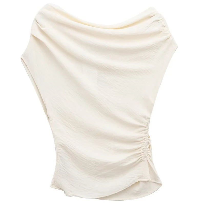 HXAO Top Women Summer 2025 Asymmetric Ruffled Tanks & Camis Crop Corset White Brown Tunic Tops For Woman Elegant Fashion Vests