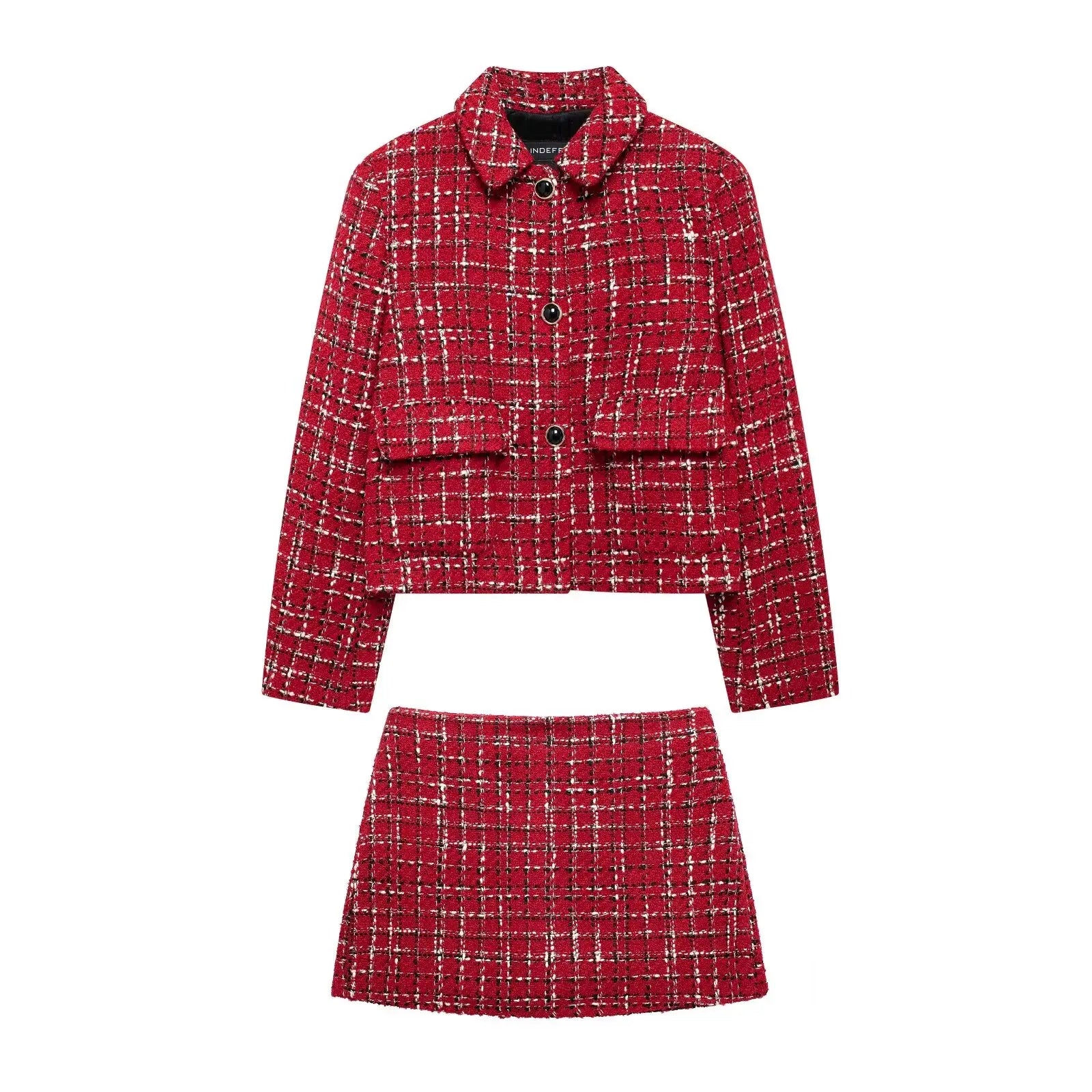 Conjunto rojo de chaqueta y falda