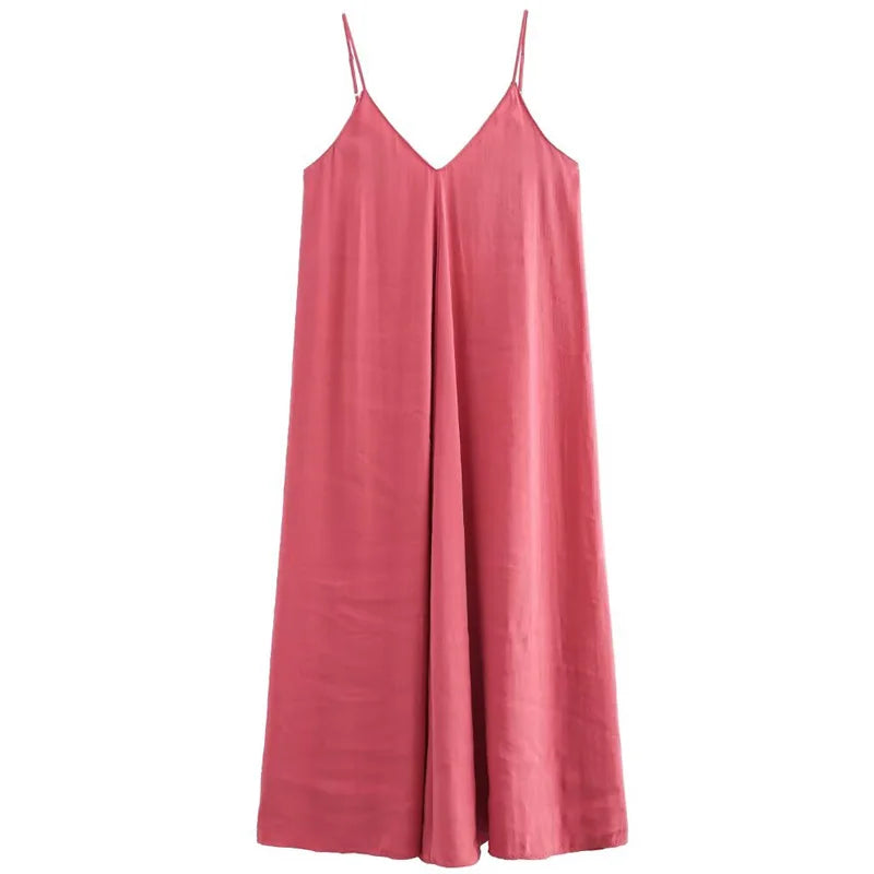 HXAO 2025 Women's Slip Dress Summer Green Red Black Dress Casual V-Neck Backless Long Dresses Sleeveless Vestidos Resort Dresses