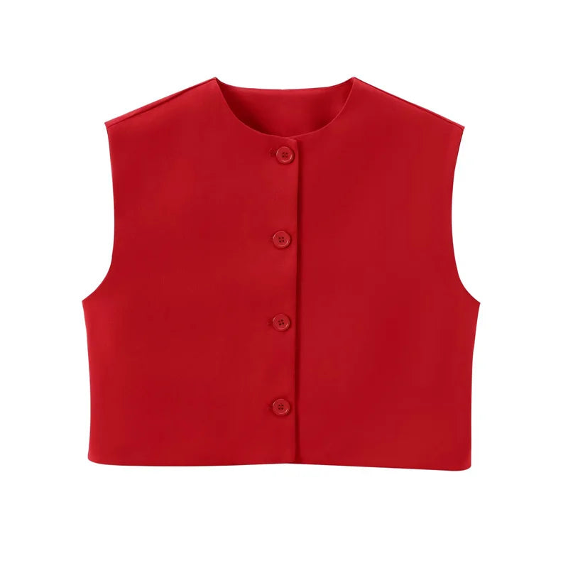 HXAO Women's Vest Summer 2025 Red White Black Outerwears Female Vest Crop Sleeveless Waistcoat Ladies Fashion Elegant Woman Tops