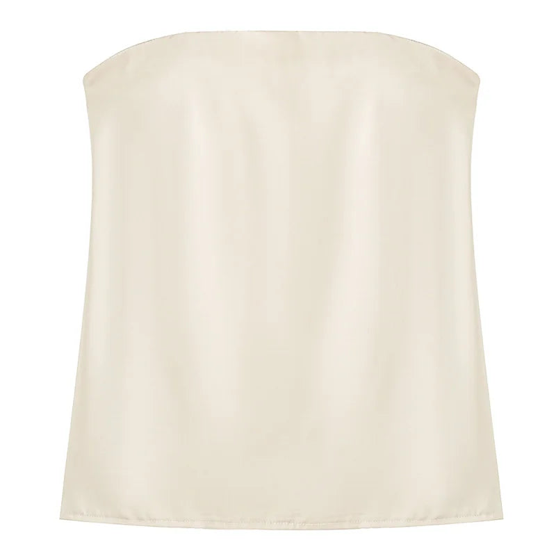 HXAO Women's Two Pieces Set Satin Pant Sets Summer Women's Suit Strapless Off Shoulder Tube Top Outfit High Waist Trousers Sets