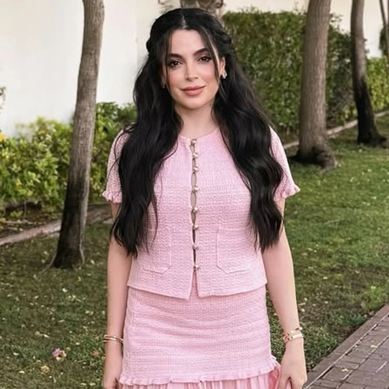 HXAO Crop Knit Cardigan For Women Summer Knitwear 2025 Women's Sweater Pink Off White O-Neck Short Sleeve Bolero Cardigan Woman